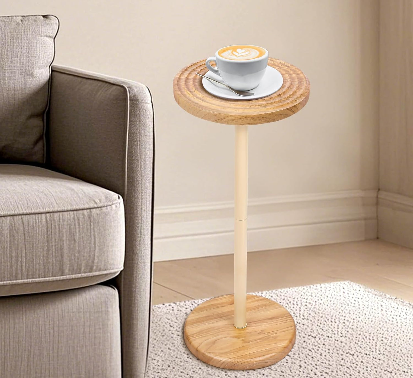 ZYBT Pedestal Side Table,10.24" Natural Wood Round Coffee Table, Drink Table Pedestal, Coffee Tables for Small Spaces, Martini Tables, Round Cocktail Small Side Tables for Living Room(Natural)