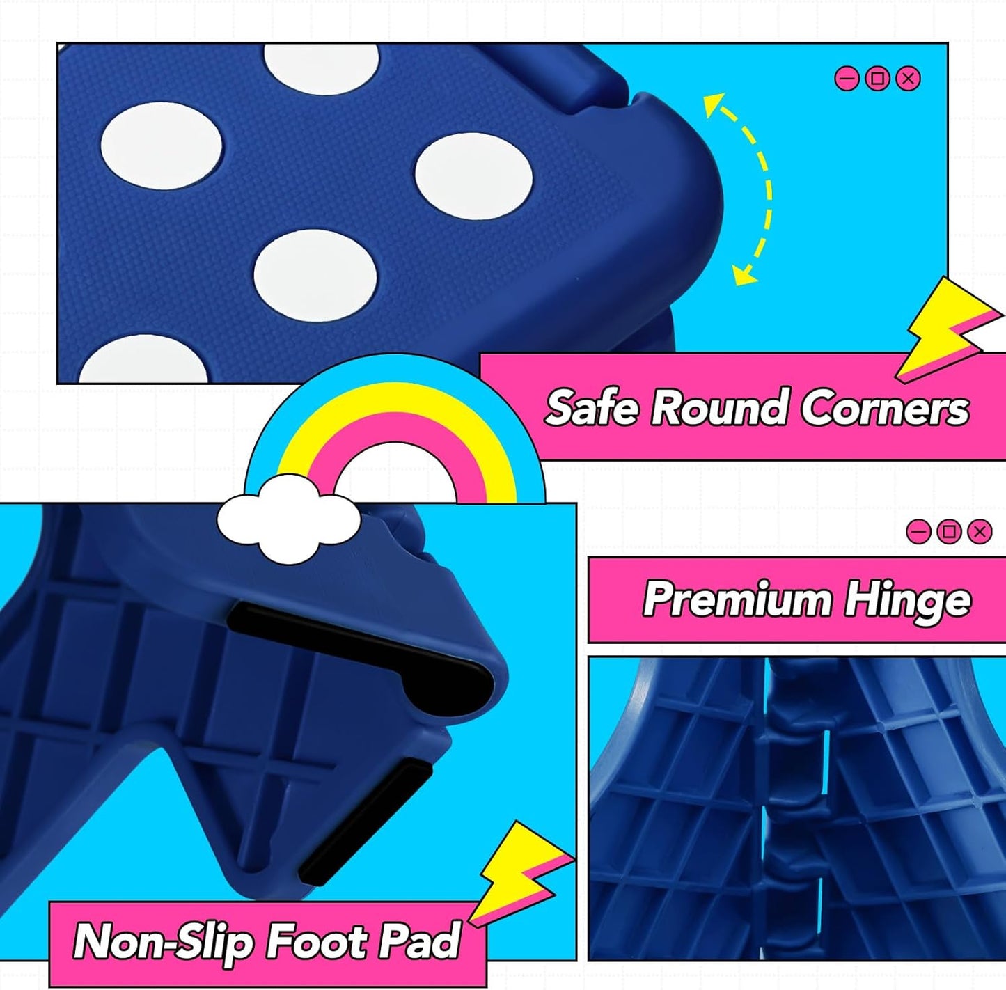 Delxo Folding Step Stool, 13 inch Non-Slip Foldable Stools Up to 300 LBS, Step Stool with Handle, Lightweight for Kitchen, Bathroom, Bedroom, Garden, Blue, 1PC