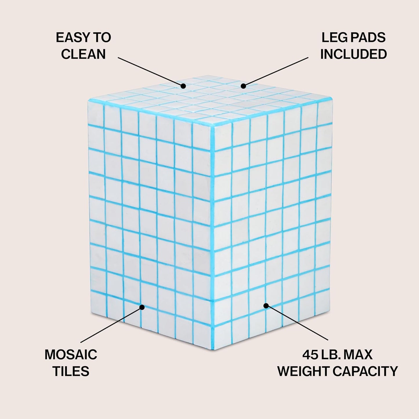 JONATHAN Y END2000E Callista 18" Modern Bohemian Ceramic Tiled Rectangle End Table, Side Table, Accent Table for Living Room, Bedroom, White/Neon Blue