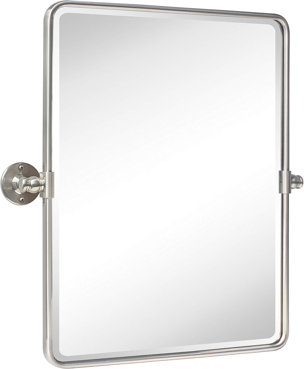 TEHOME 20 x 24 inch Farmhouse Nickel Metal Framed Pivot Rectangle Bathroom Mirror Rounded Rectangluar Tilting Beveled Vanity Mirrors for Wall