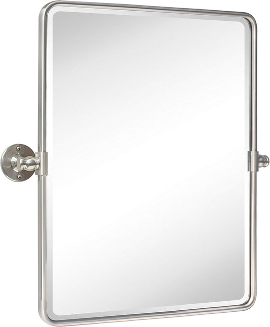 TEHOME 20 x 24 inch Farmhouse Nickel Metal Framed Pivot Rectangle Bathroom Mirror Rounded Rectangluar Tilting Beveled Vanity Mirrors for Wall