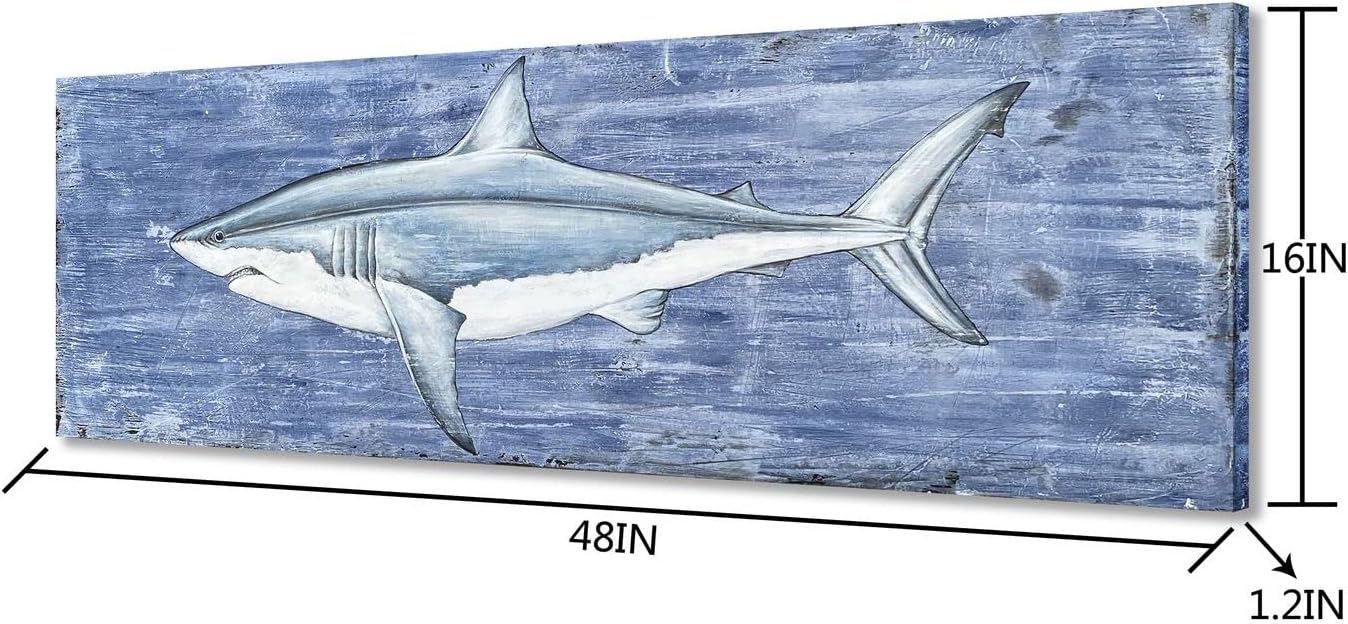 Yihui Arts Shark Canvas Wall Art - Blue and White Coastal Paintings for Living Room Bedroom Bathroom Decor