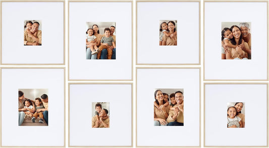 Camden Reed Arcadia 8 Piece Oversized Gallery Wall Frame, 16x20 and 16x16 Inch Matted Frames for Featuring 8x10 and 5x7 Inch Photographs or Art Prints, Natural Finish