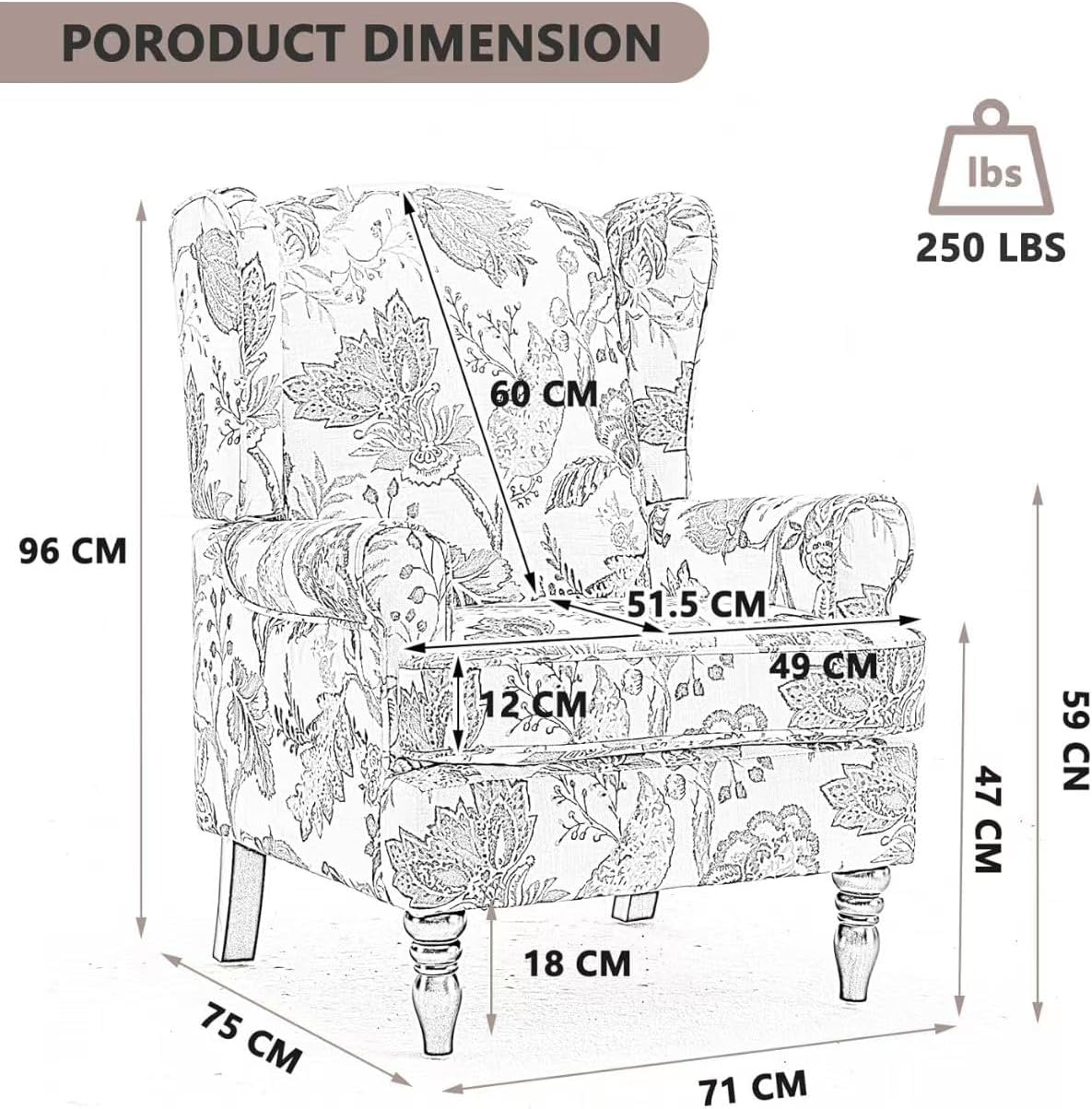 Ball & Cast Modern Accent Chair,Comfy Upholstered Armchair with Retro Wood Legs,Floral Design Single Sofa Chair,Living Room Furniture for Apartment,Bedroom,Office,Linen Fabric,Floral Red