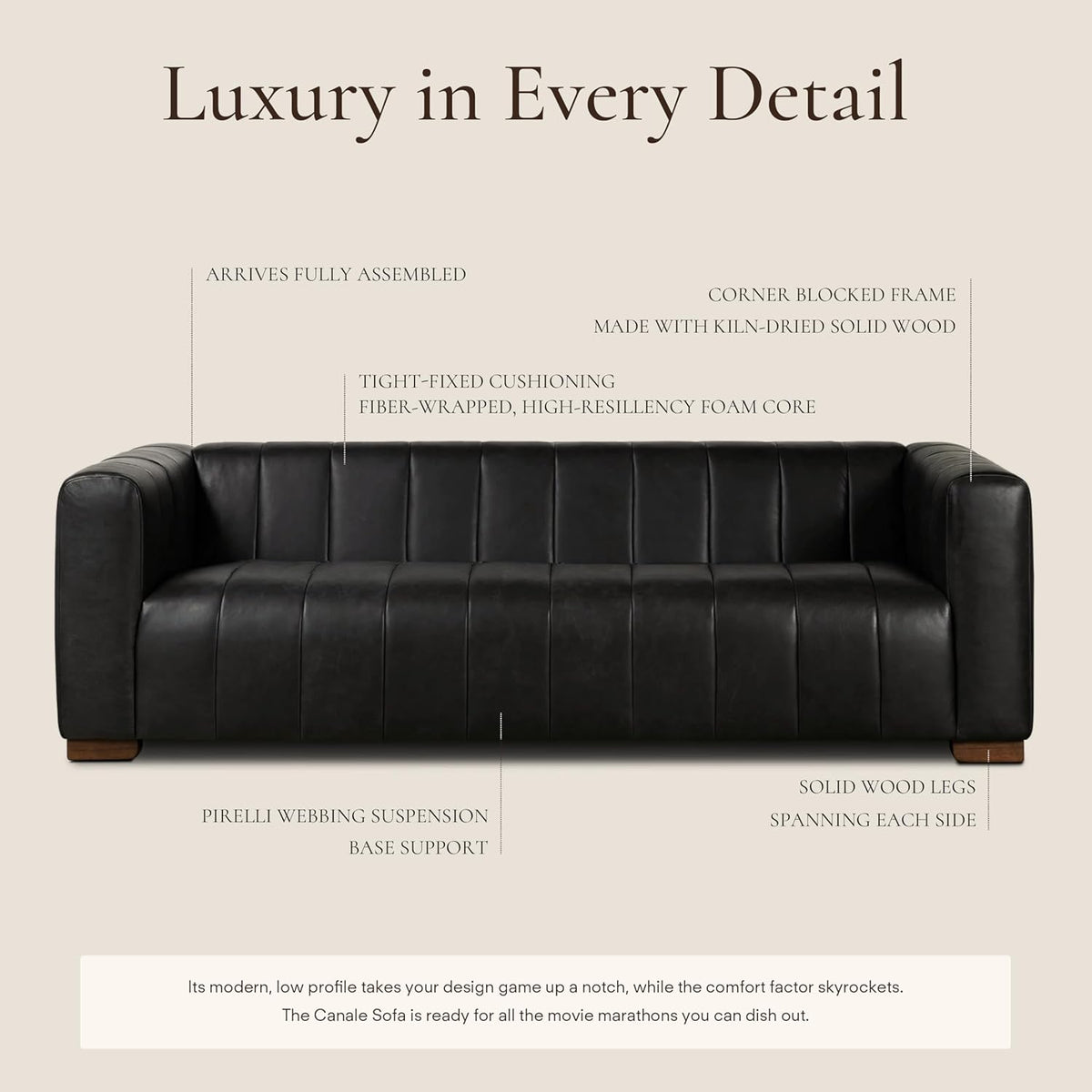 POLY & BARK Canale 86" Sofa in Onyx Black