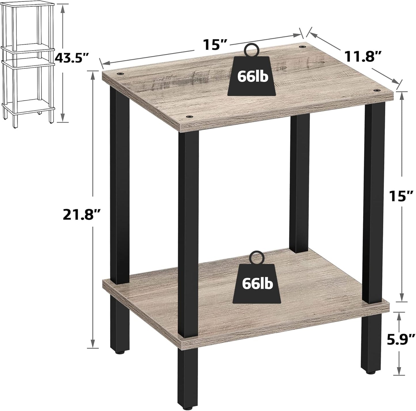 TUTOTAK End Table, Side Table, Nightstand, 2-Tier Storage Shelf, Sofa Side Table for Small Space, Living Room, Bed Room TB01BG034