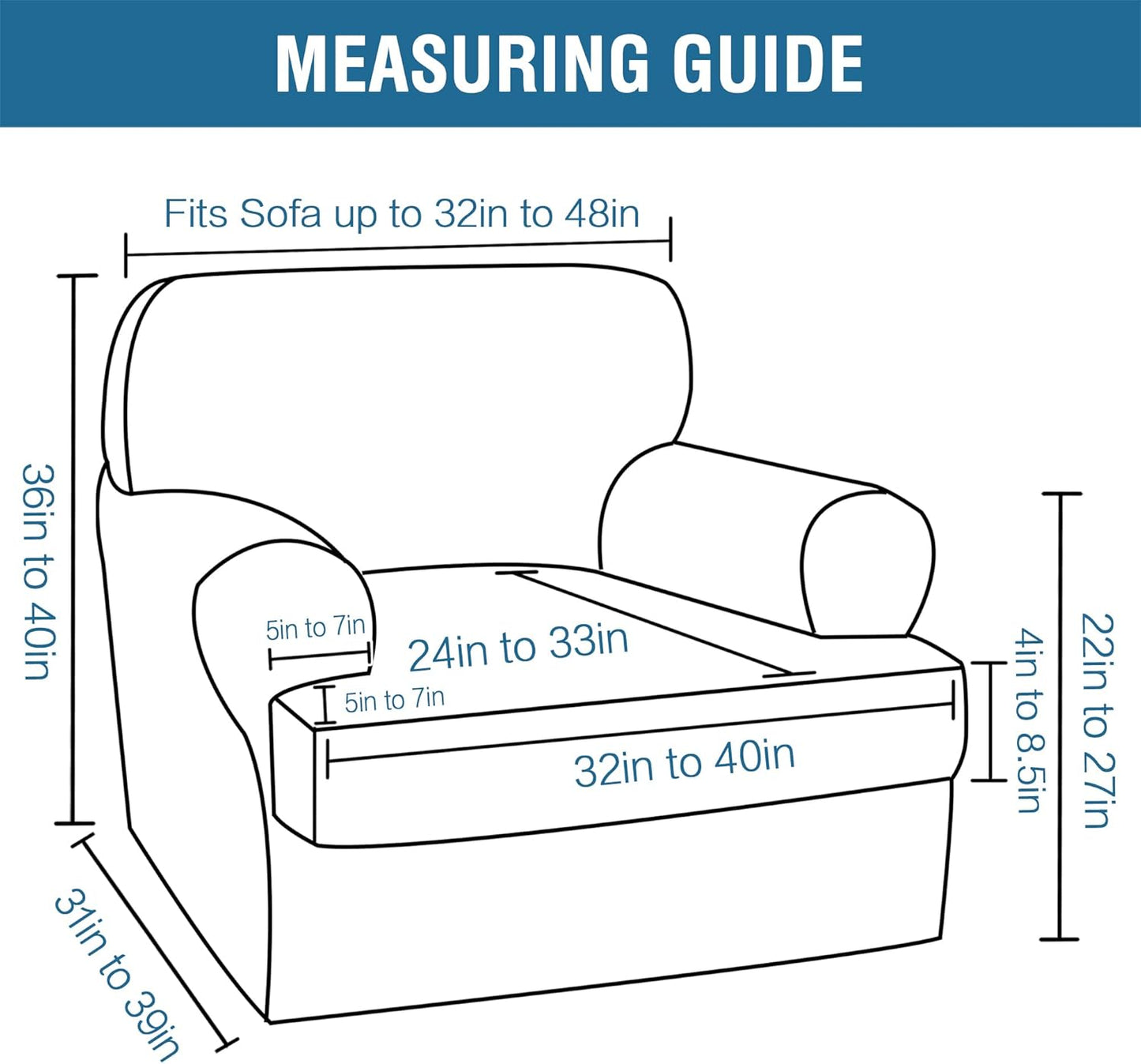 H.VERSAILTEX Sofa Cover 2 Piece T Cushion Armchair Slipcovers Thick Velvet Couch Cover Stretch T Cushion Sofa Covers for 1 Cushion Couch with 1 Individual T Cushion Covers Washable, Sea Grass