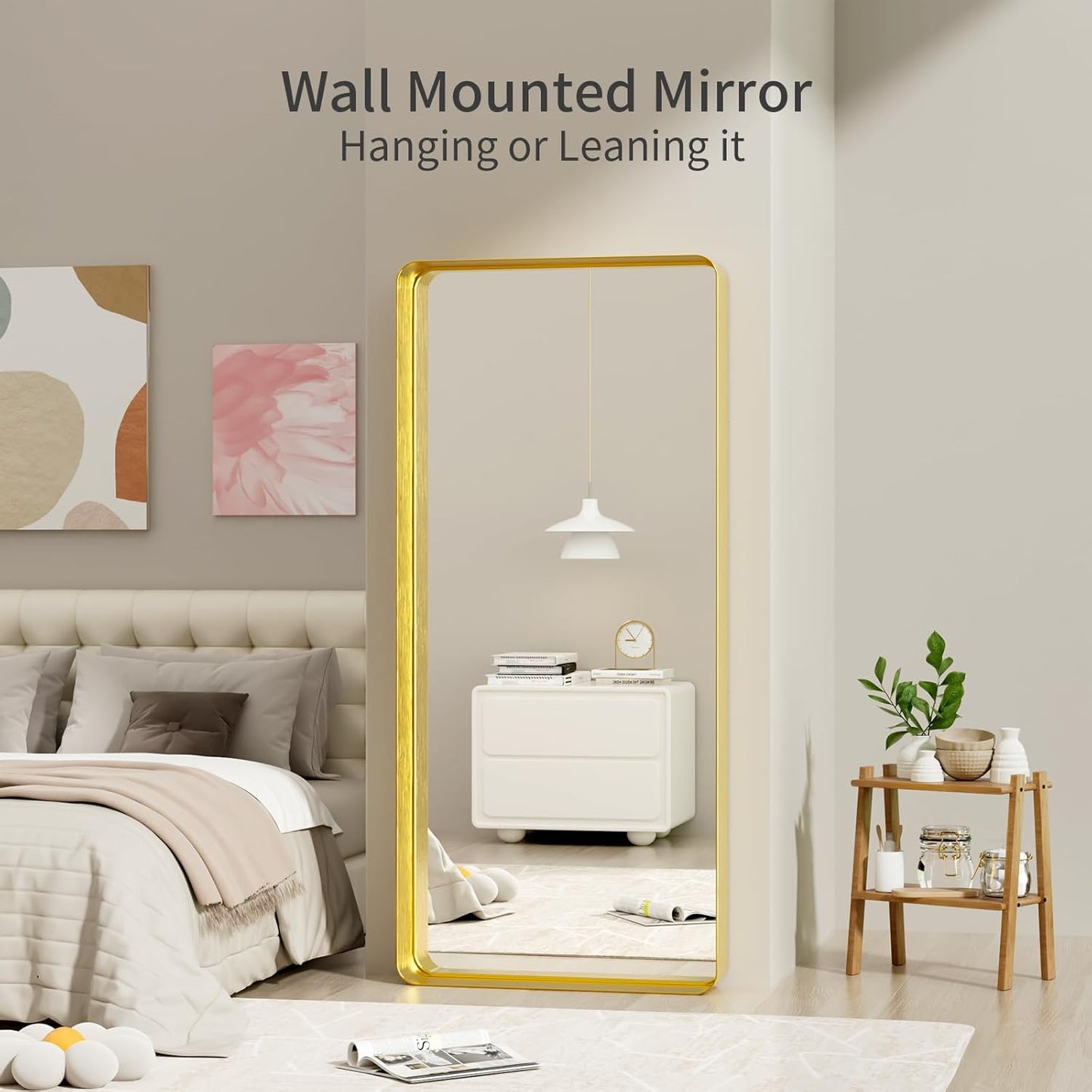 Koonmi Gold Bathroom Mirror for Wall, 30x71 Inch Matte Metal Deep Framed Rounded Corner Wall Mirror, Shatterproof Tempered Glass for Farmhouse Bedroom Entryway, Vertically or Horizontally