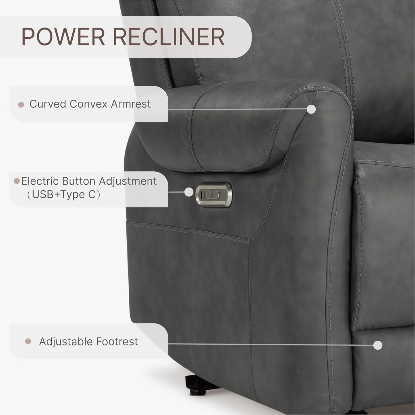 Leather Recliner Chair for Adults Wall Hugger RV Recliner with USB Charging Ports Electric Power Reclining Sofa for Living Room Home Theater Seating Bedroom