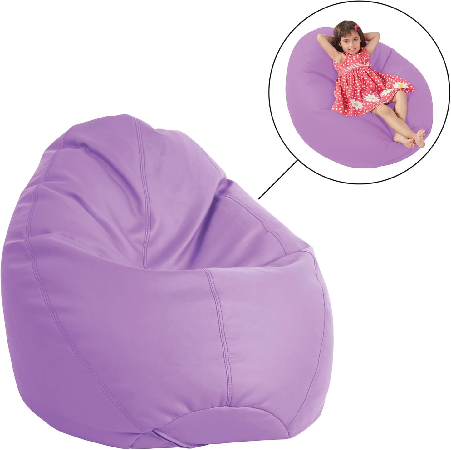 FDP SoftScape Dew Drop Bean Bag Chair with Supportive High-Back Design, For Kids, Teens and Adults, Alternative Seating for Dorms, Schools, Libraries, Daycares or Home - Lavender, 10479-LV