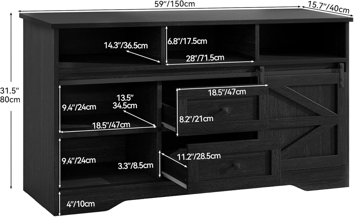 YITAHOME 59" Large Buffet Sideboard Cabinet, Farmhouse Kitchen Cabinet with 2 Sliding Doors & 2 Drawers for Kitchen, Living Room Storage (White)