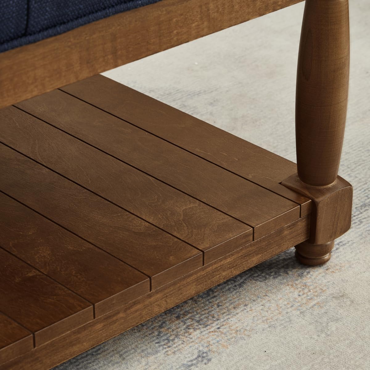 24KF Upholstered Square Coffee Table with Wooden Shelf, Tufted Button Large Square Ottoman with Spindle Wooden Legs, Linen Large Footrest Ottoman Pouf for Living Room, Linen