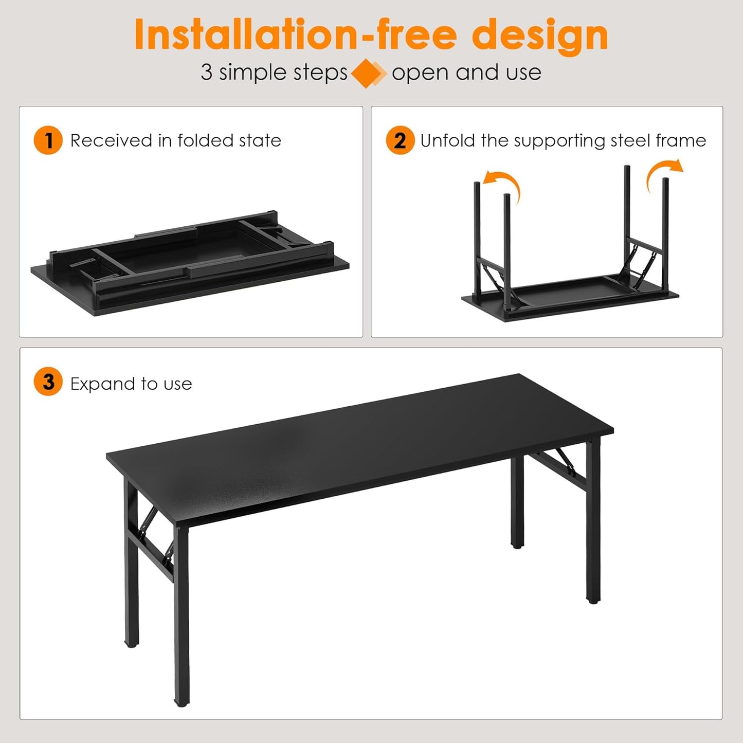 Need Folding Desk, 54 inch Large Computer Desk for Home Office, No Install Needed Study Student Writing Table Desk Workstation, Black