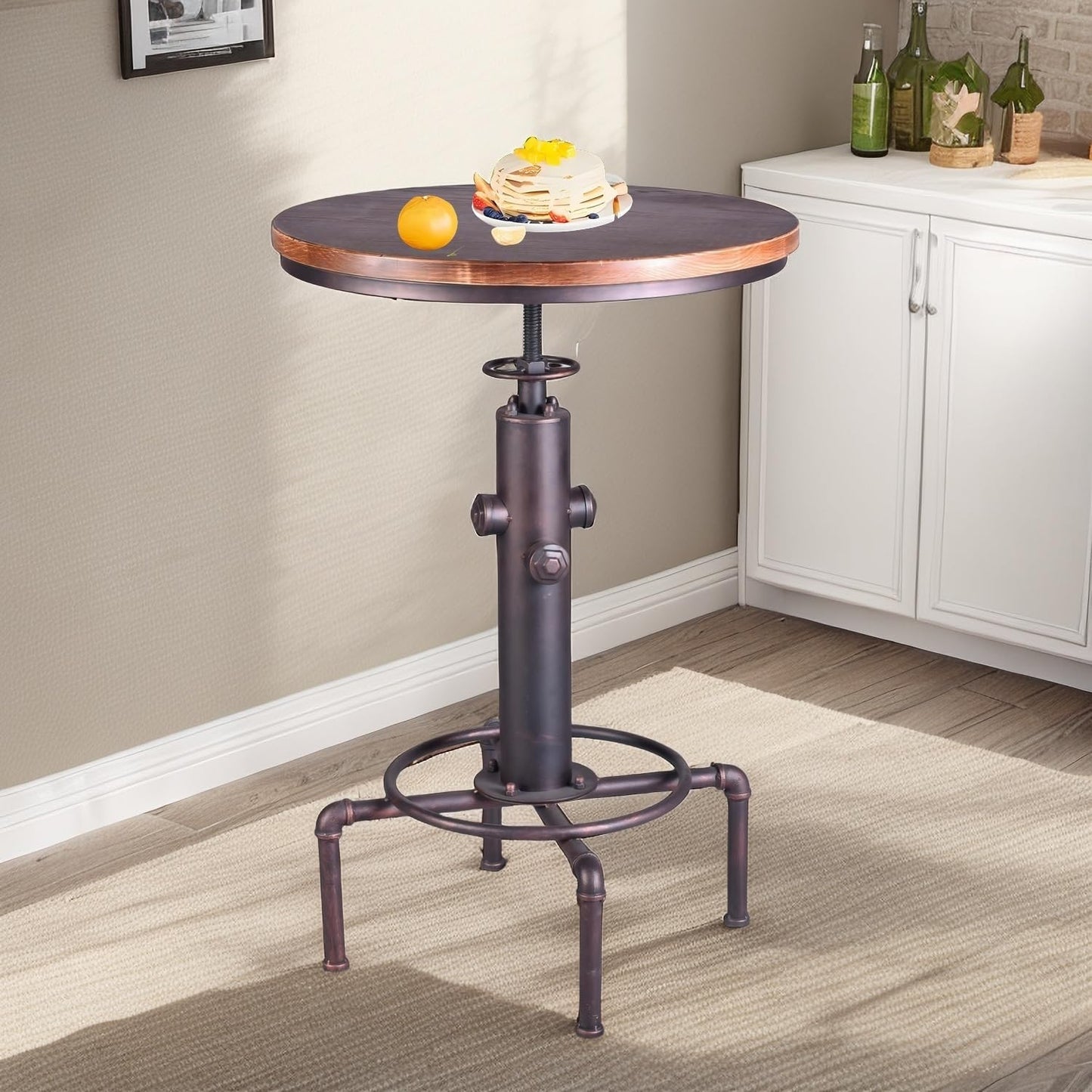 Topower Industrial Bar Table 31.5-41.3" Adjustable Pub Table Kitchen Dining Coffee Bistro Table (Bronze)