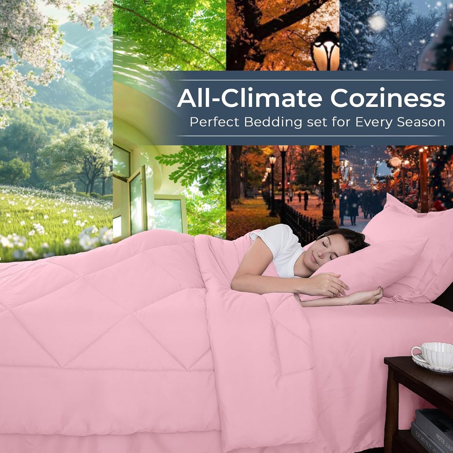 HEVUMYI Pink Full Comforter Set - 7-Piece All Season Bed in a Bag Full, Ultra Soft Bedding Set with Comforter, Flat Sheet, Fitted Sheet, Pillowcases, Pillow Shams, Pink