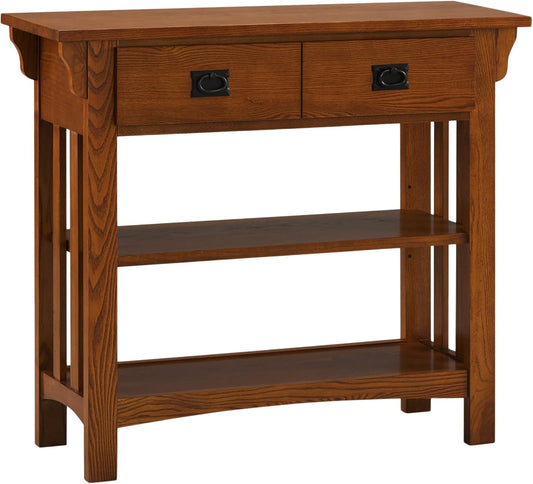 Leick Home 8261 Mission Bookcase Console Table with Drawers, Made with Solid Wood, for Living Room, Entry Way, Office, Bedrooms, Russet Finish