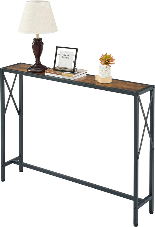 41.7" Console Table Behind Couch, Industrial Narrow Sofa Table for Hallway, Living Room, Bedroom, Rustic Brown