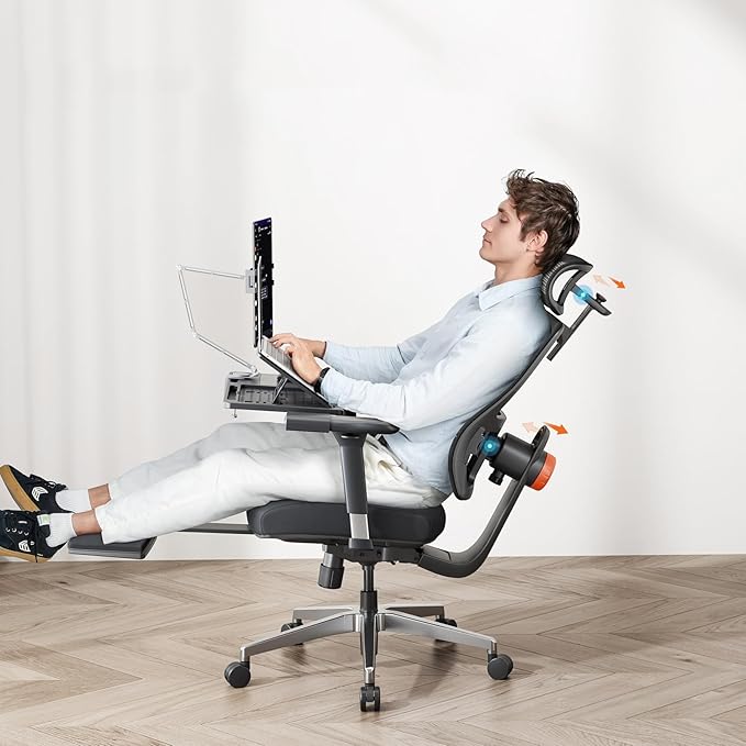 Newtral Ergonomic Home Office Chair-Office Desk Chair with Footrest, Auto-Following Backrest & Headrest, 4D Armrests, 96°-136° Recline (Black, with Laptop Table)