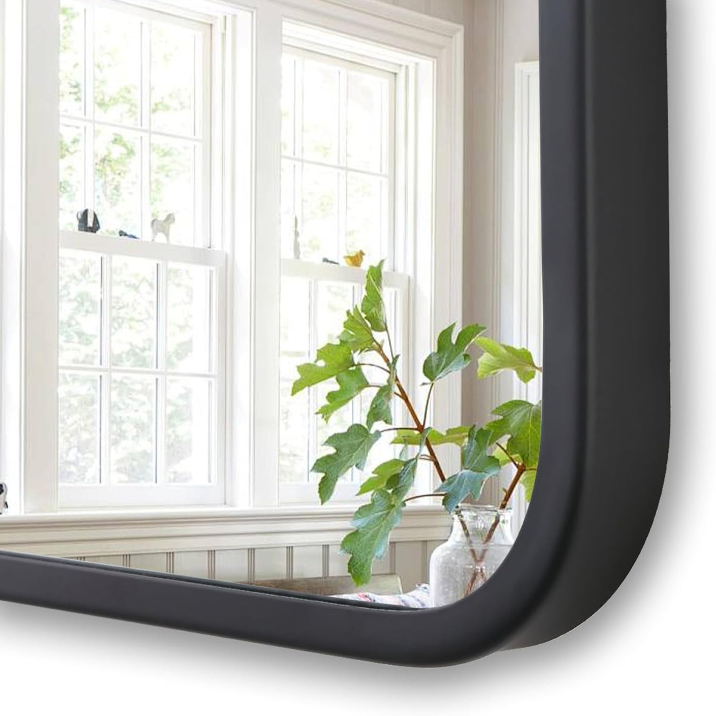 30"x36" Bathroom Wall Mirror with Matte Black Metal Frame & HD Glass, Copper-Free Mirrors Modern Rectangle Round Corner Framed Vanity Mirror - Horizontal or Vertical Installation
