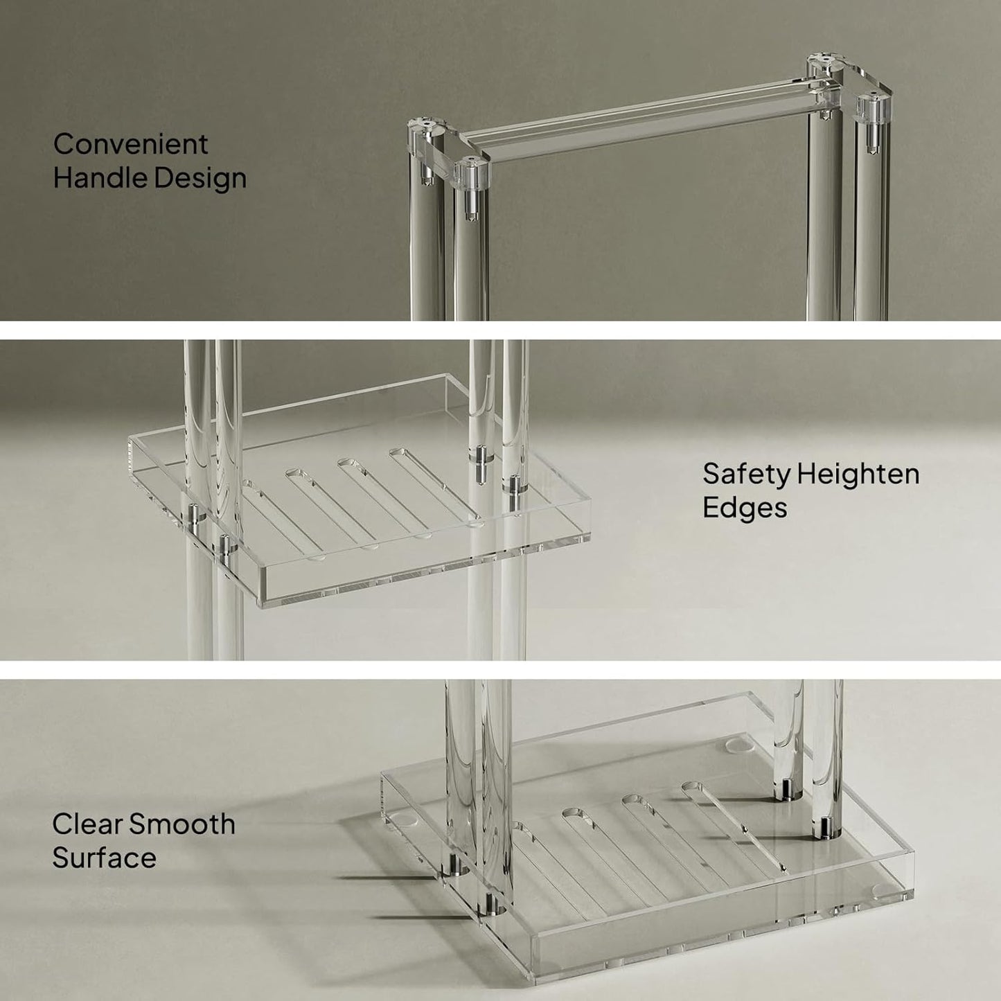 Aquiver Acrylic Standing Shower Caddy - 3 Tier Shower Organizer Stand with Handle - Corner Shower Caddy for Inside Bathroom, Bathtub, 11'' L x 10'' W x 34.6'' H, Clear