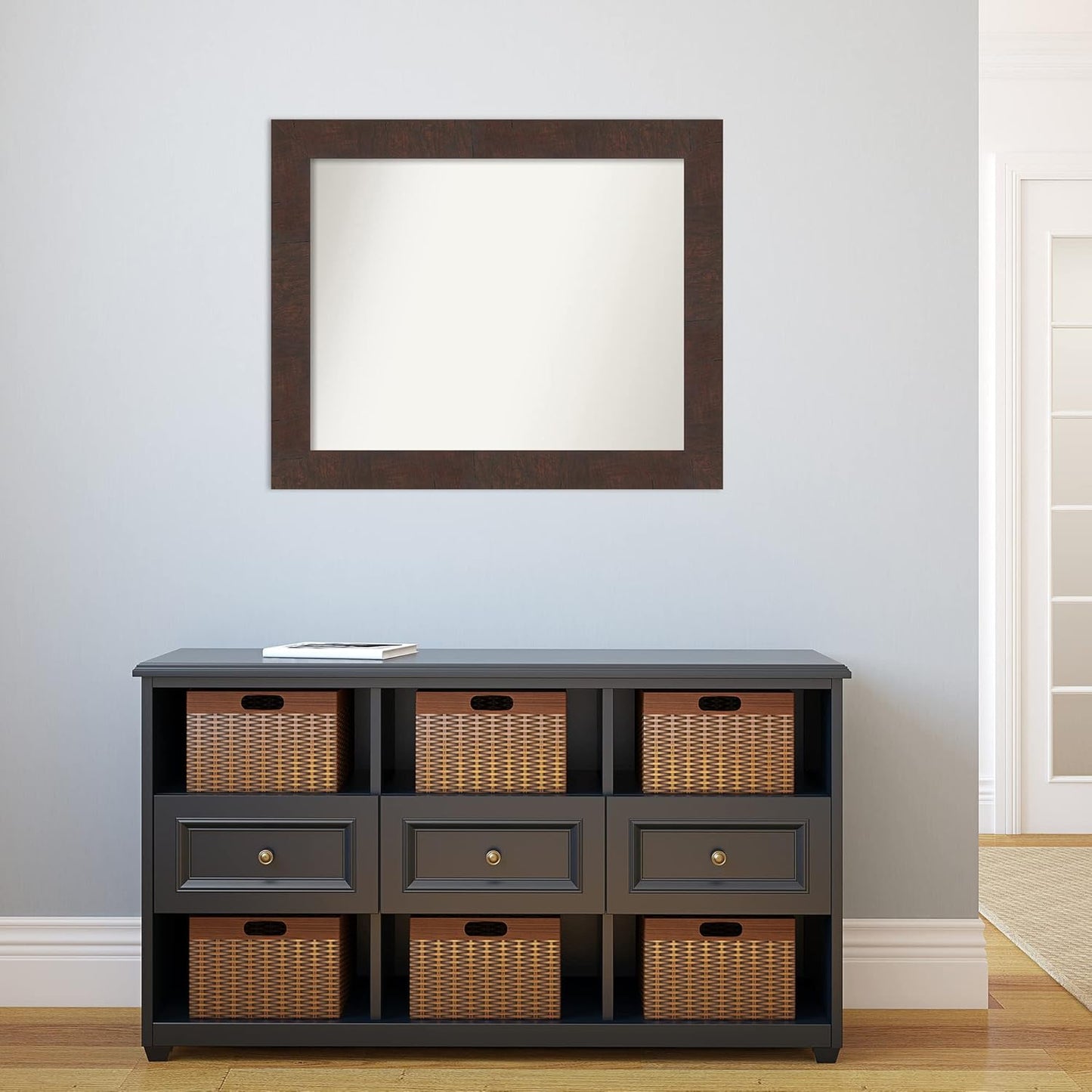 Amanti Art White Bathroom Mirror for Over Sink, 26x32 Wedge White Rectangle Vanity Mirror, Large Modern Frame, Hangs Horizonally and Vertically, Bathroom Wall Decor, Non-Beveled Edge from WI, USA