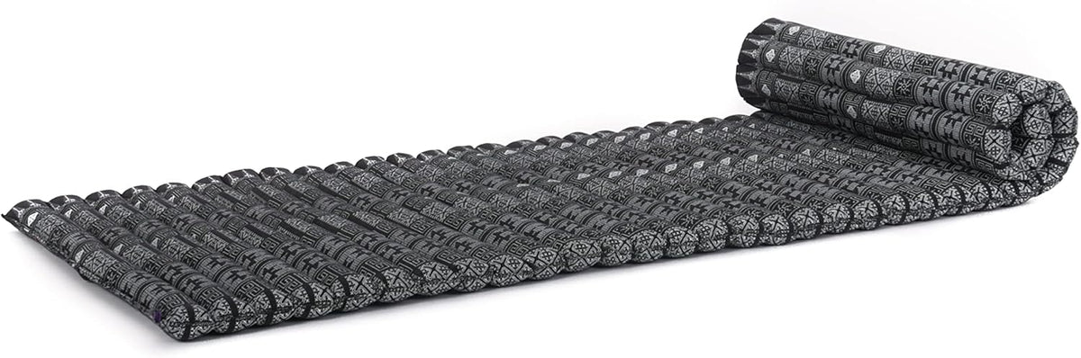 Leewadee - Foldable Floor Mattress - Japanese Roll Up Futon -Trifold Tatami Mat- Guest Floor Bed - Camping Mattress - Thai Massage Mat, Kapok Filled, 75 x 28 inches, Black