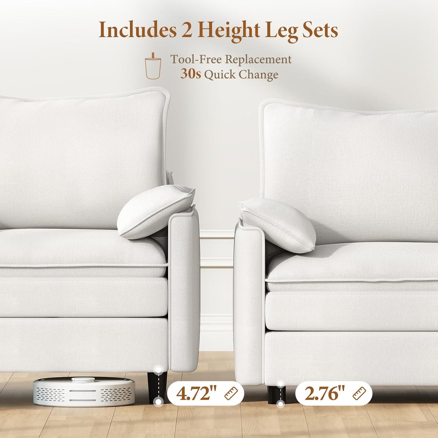 Vesgantti Large Modular Sectional Sofa, Big Comfy Cloud Couch with Ottoman Deep Seat Chenille Cloud Sofa, 8 Seater Large Sectional Couches for Living Room, Bedroom and Apartment, Snow White