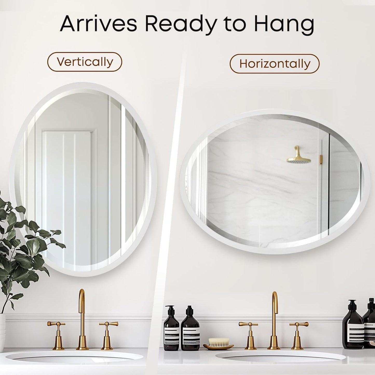 OVALCREST - Oval Wooden Beveled Wall Mirror for Home Decor, Bathroom, Vanity, Bedroom, Living Room, Hallway - London Style (Linen White) 13.1 x 17.1