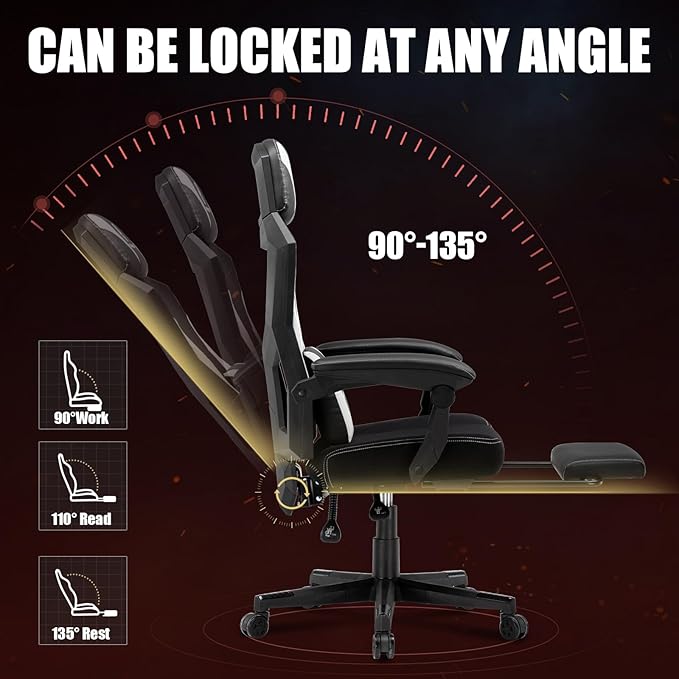 GTPLAYER Gaming Chair, Mesh Office Chairs with Footrest for Adults, Big and Tall Gamer Ergonomic Computer Chair with Height Adjustable (White)