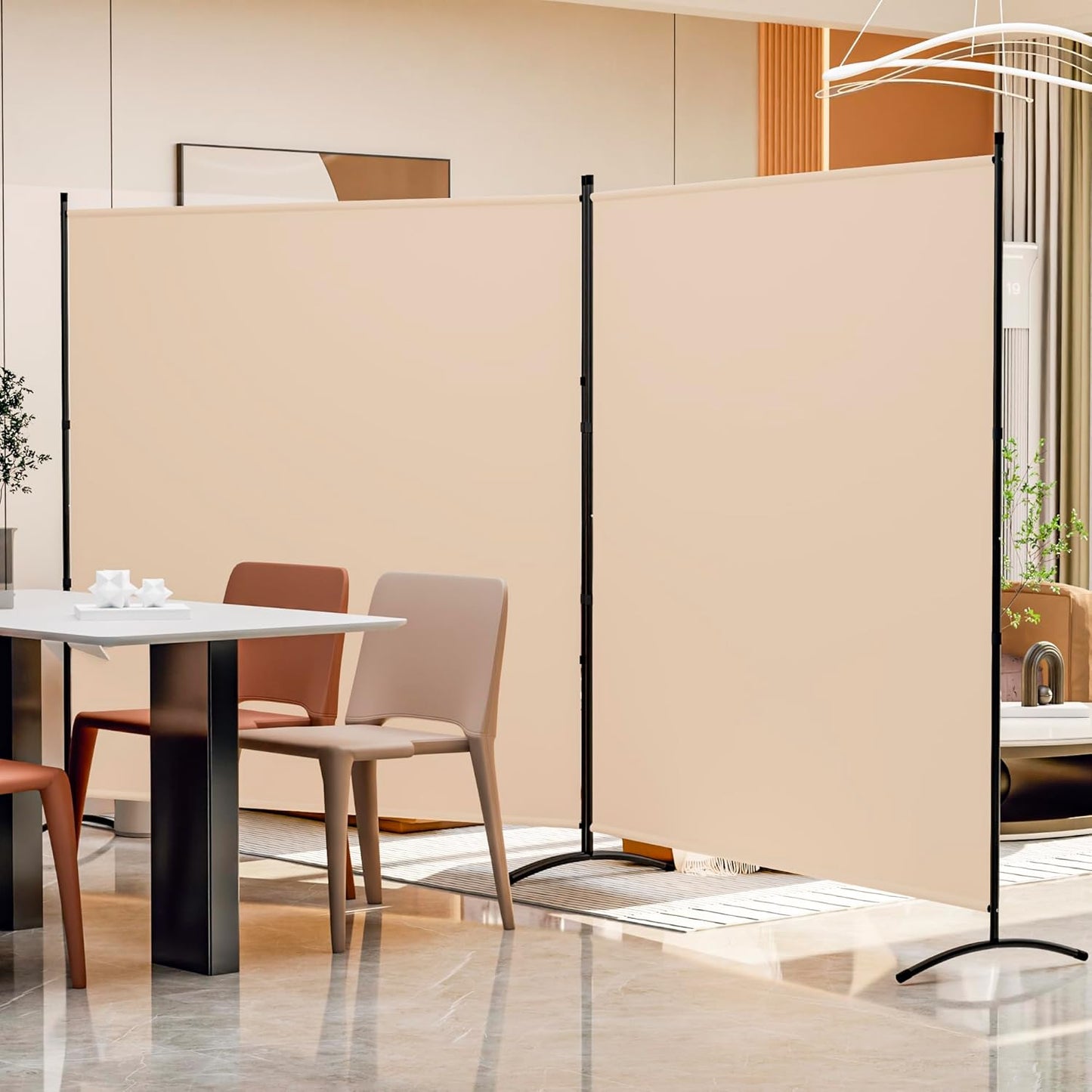 Room Divider 126''W x 71''H Large 2 Panel Privacy Screen for Room Partitions, Portable Room Divider Screen for Room Separtion, Freestanding Fabric Wall Divider for Office, School, Room Separator Beige