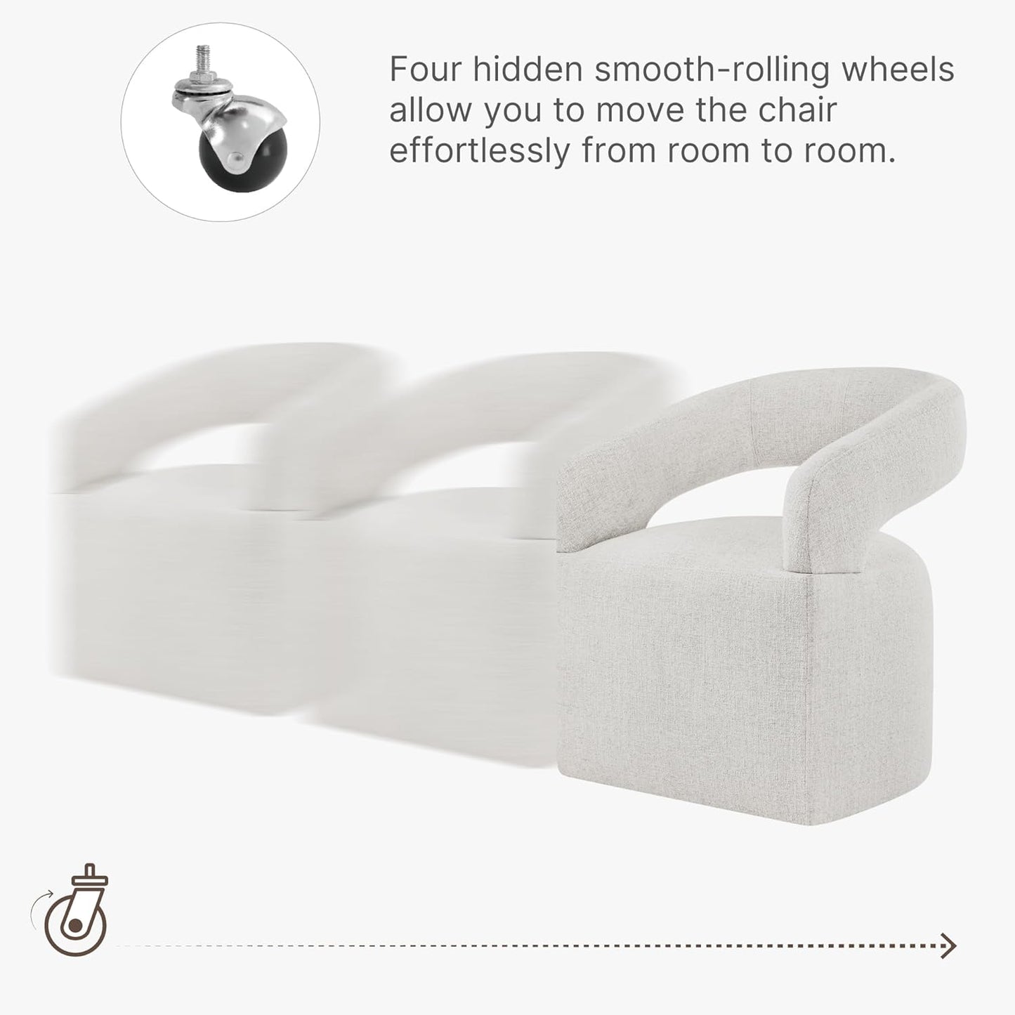 Upholstered Dining Chairs with Casters Modern Barrel Side Armchair with Rollers for Diningroom Bedroom Livingroom Reading Room, Beige, 2PCS
