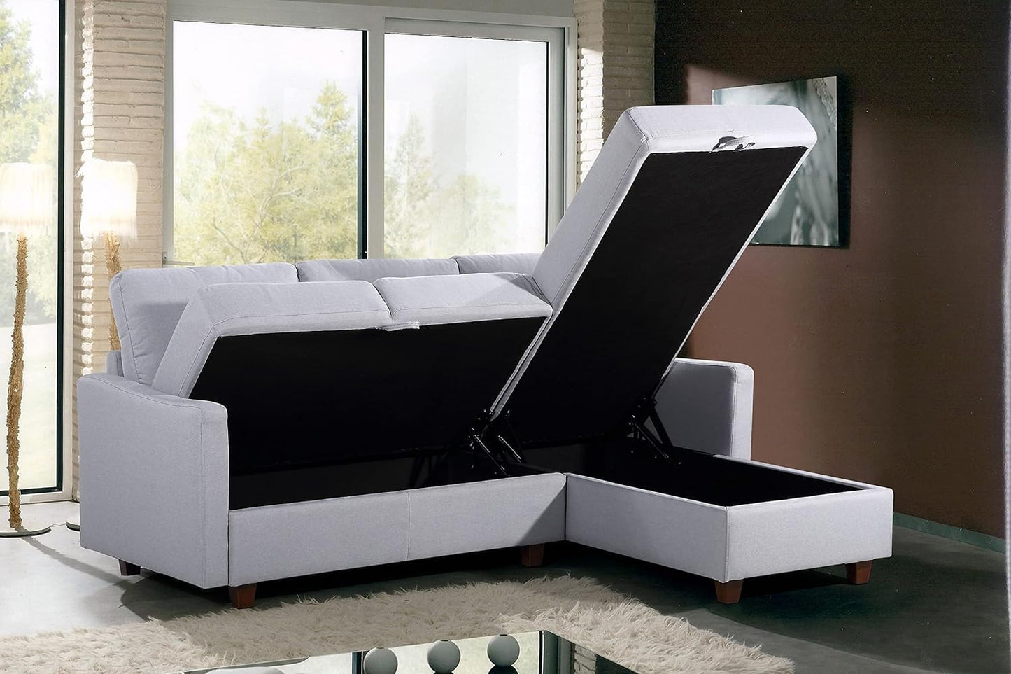 Container Furniture Direct Sectional Sofa with Storage – Modern Upholstered Living Room Couch, Reversible Chaise for Home, Apartment, Office, 81.9” L, Light Grey