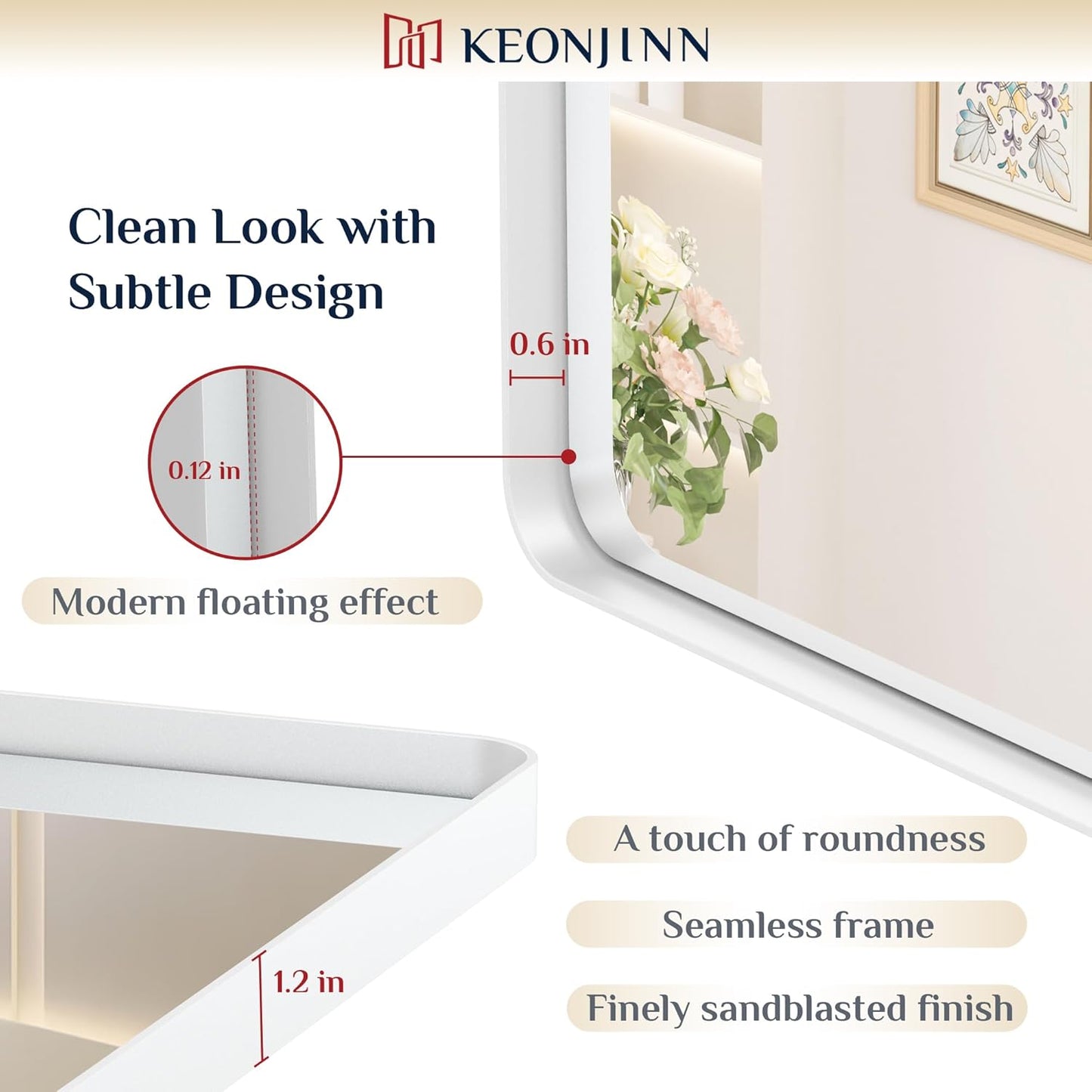 Keonjinn White Bathroom Vanity Mirror - 24 x 36 Inch Rectangular Wall Mirror, Farmhouse Style with Seamless Metal Frame, HD Tempered Glass