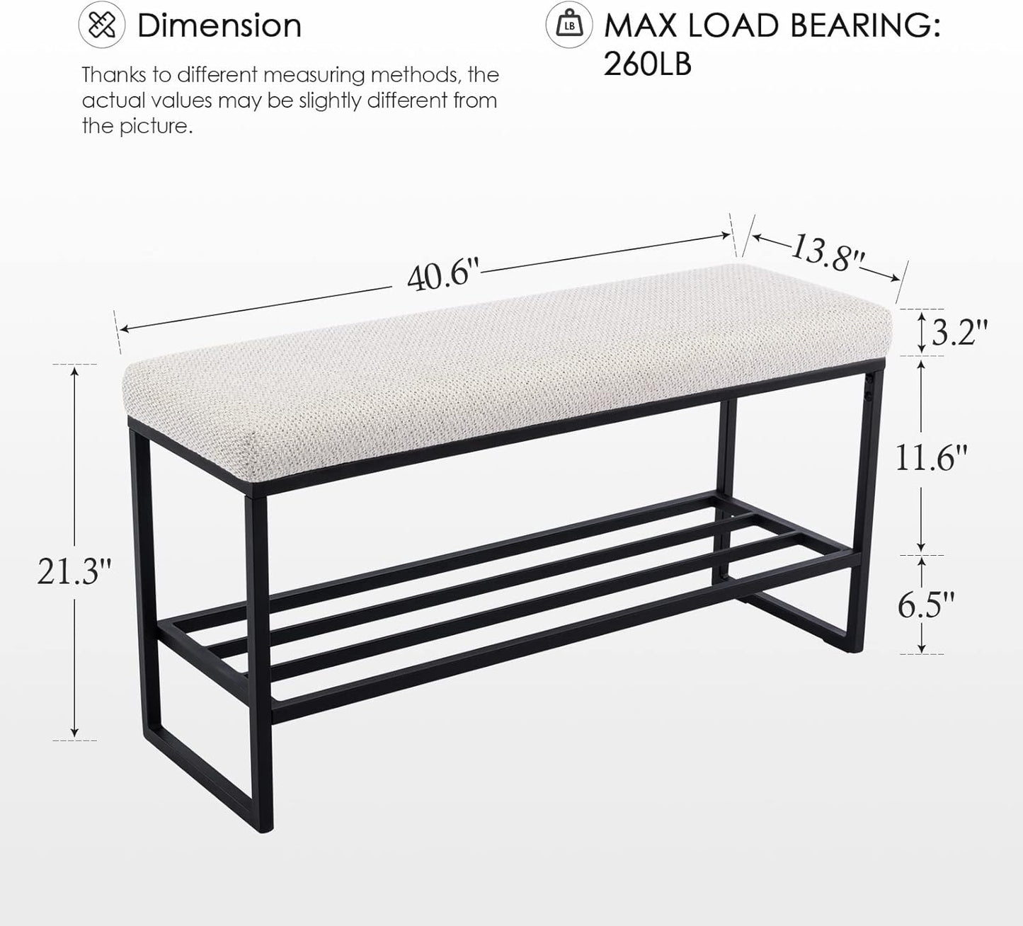 Zesthouse Upholstered Shoe Bench Entryway with Storage, Comfy Line Fabric Bench for Bedroom End of Bed, Metal Shoe Rack for Closet Hallway Doorway Living Room Mudroom, Beige