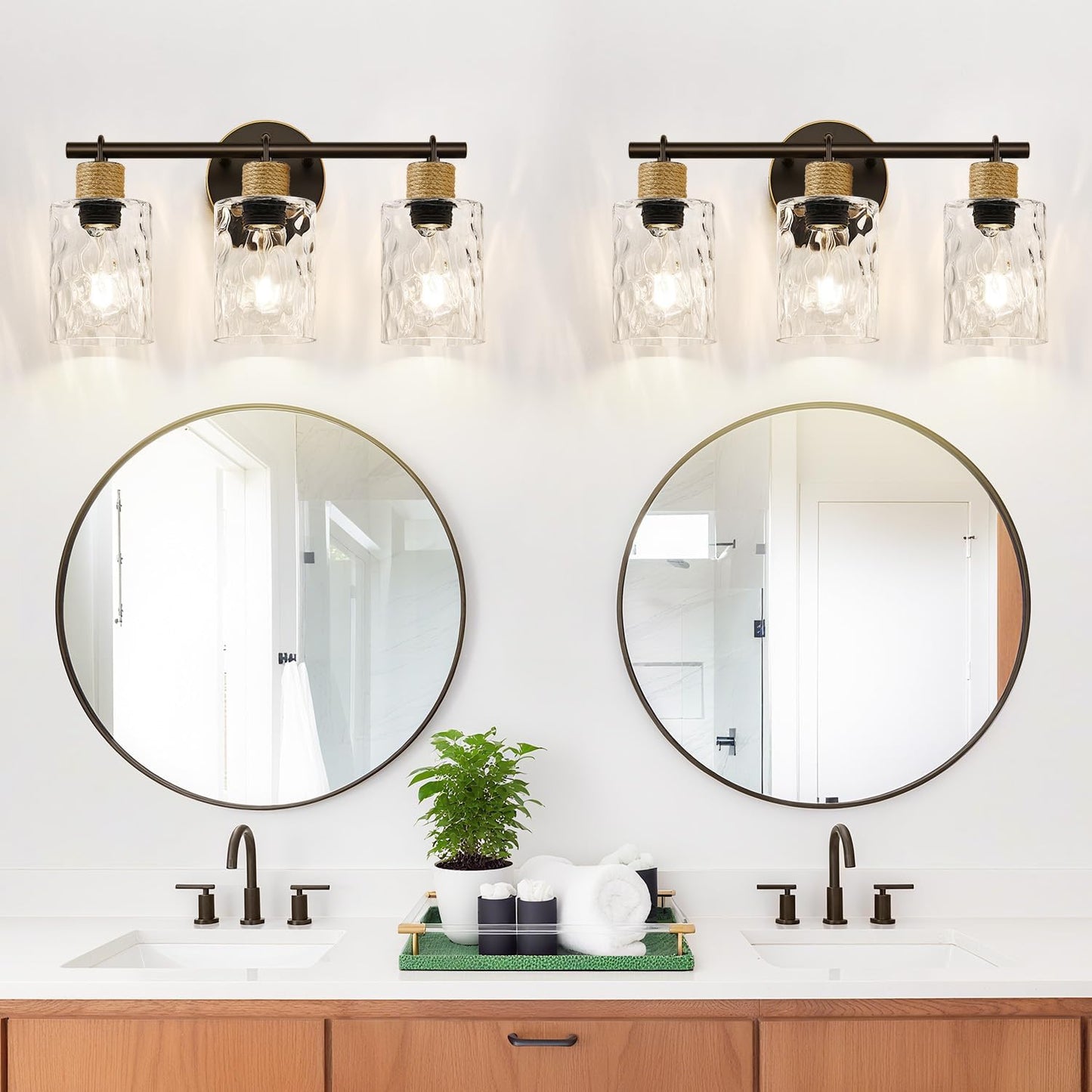 2025 Upgrade Bathroom Light Fixtures, 3-Light Coastal Vanity Lights with Crystal Glass Shade, Oil-Rubbed Bronze Bathroom Wall Lamp for Mirror Kitchen Hallway Cabinet