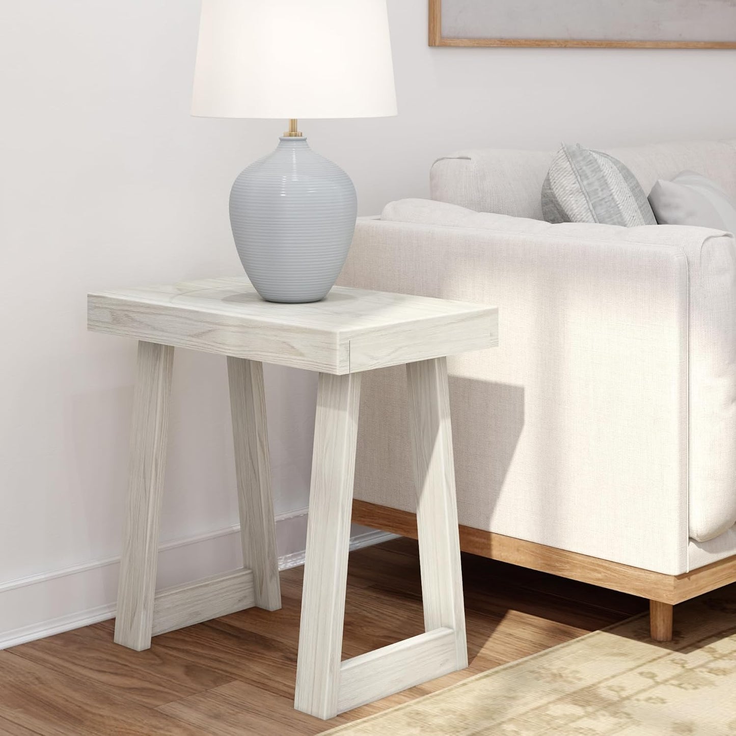 Plank+Beam Classic Rectangular Side Table, 25", Slim Side Table for Living Room, Narrow Nightstand for Small Spaces, Wood End Table for Bedroom, White Sand Wirebrush