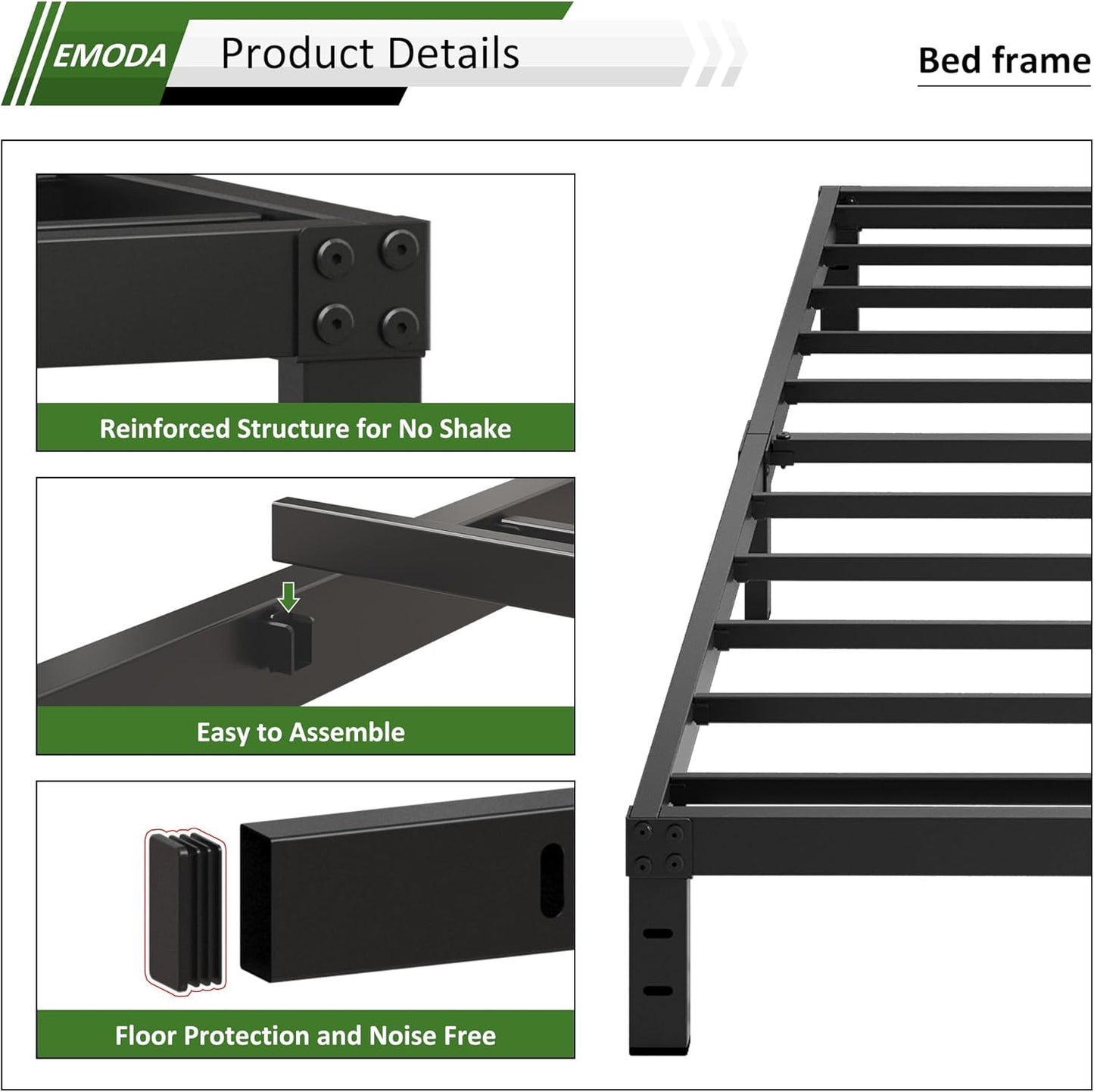 EMODA 10 Inch Twin Bed Frames No Box Spring Needed, Heavy Duty Metal Twin Platform Bed Frame, Noise Free, Easy Assembly, Black