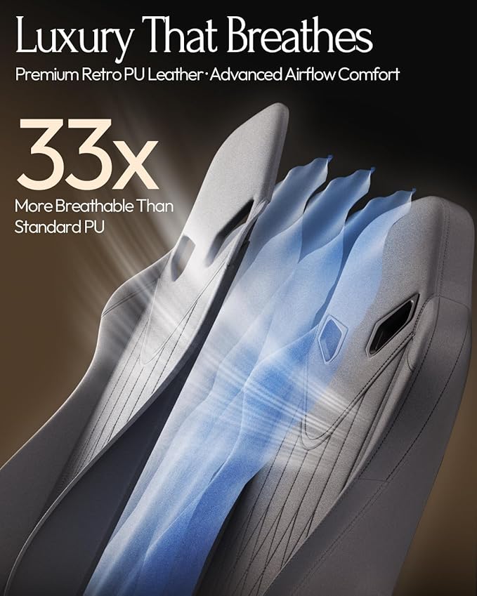 Dowinx Gaming Video Gaming Chair with Shiatsu Neck Massage and Lumbar Support for Home Office High Back Recliner Height Adjustable Ergonomic Comfy Leather Computer Desk Chair (Grey)