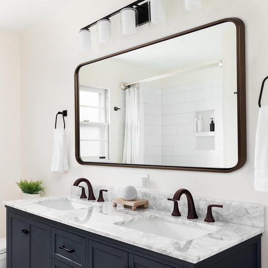 ANDY STAR 48x32 Inch Bronze Bathroom Mirror, Rounded Rectangle Oil Rubbed Bronze Mirrors for Bathroom,Tube Metal Framed, 1’’ Deep Wall Mounted Vertically/Horizontal