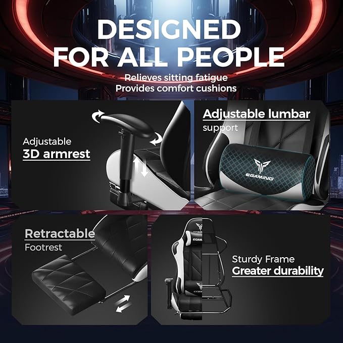 EXRACING Gaming Chair with 3D Adjustable Armrests, Cow Print Design, Ergonomic Office Chair with High Back, Computer Chair with Footrest,Comfy Diamond Stitching Sest, Game Chair for Adults