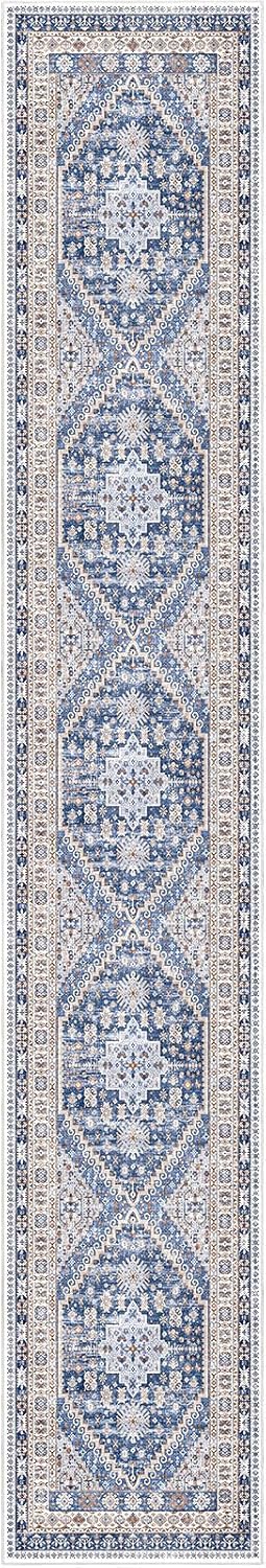 zesthome Washable Runner Rug 2.5x16 - Stain Resistant Entryway Rug,Ultra-Thin Kitchen Rugs, Anti Slip Backing Runner Rugs for Entrance Laundry Room Indoor Hallway (Blue/Beige,2.5'x16')