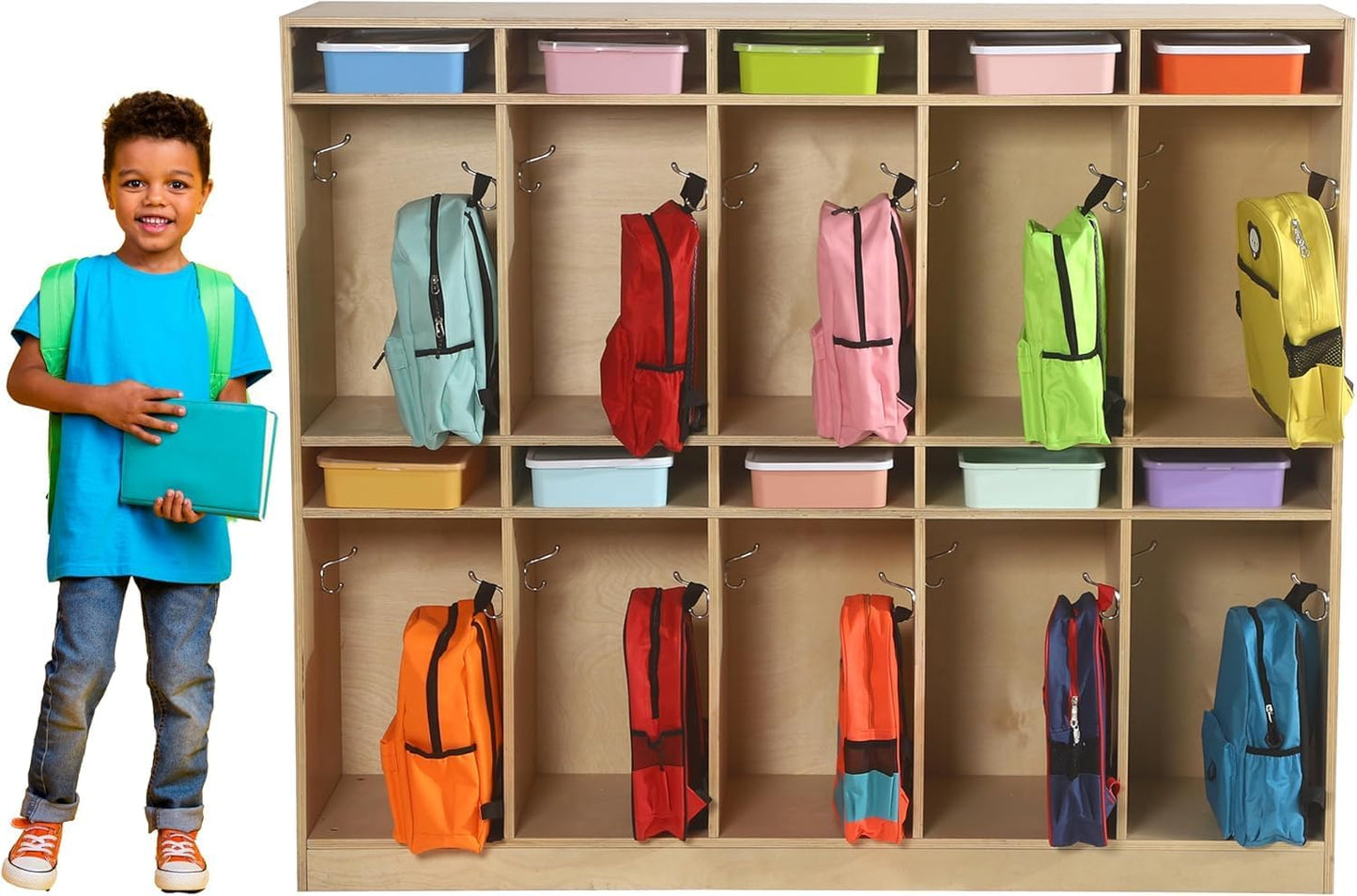 10 Section Cubbies for Classroom - Wooden Storage Lockers for Playschool and Daycare - Perfect for Coats, Backpacks, Knapsacks, Lunchboxes, and Storage Bins
