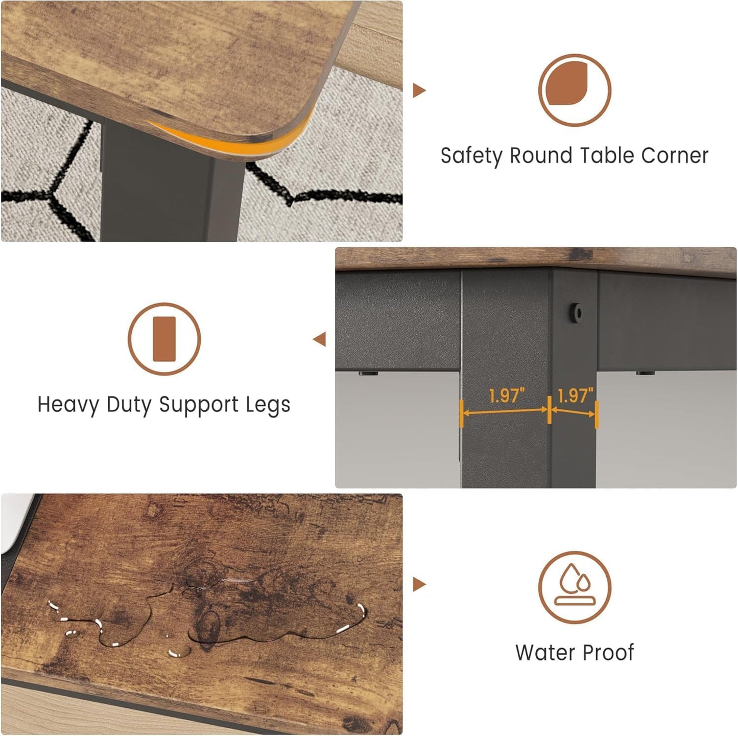 GarveeHome 70.8in Industrial Dining Table for 6, Wooden Long Dinner Table with Mortise Tenon Design, Kitchen Table with Sturdy Metal Legs, for Dining Room Home Office Living Room, Retro