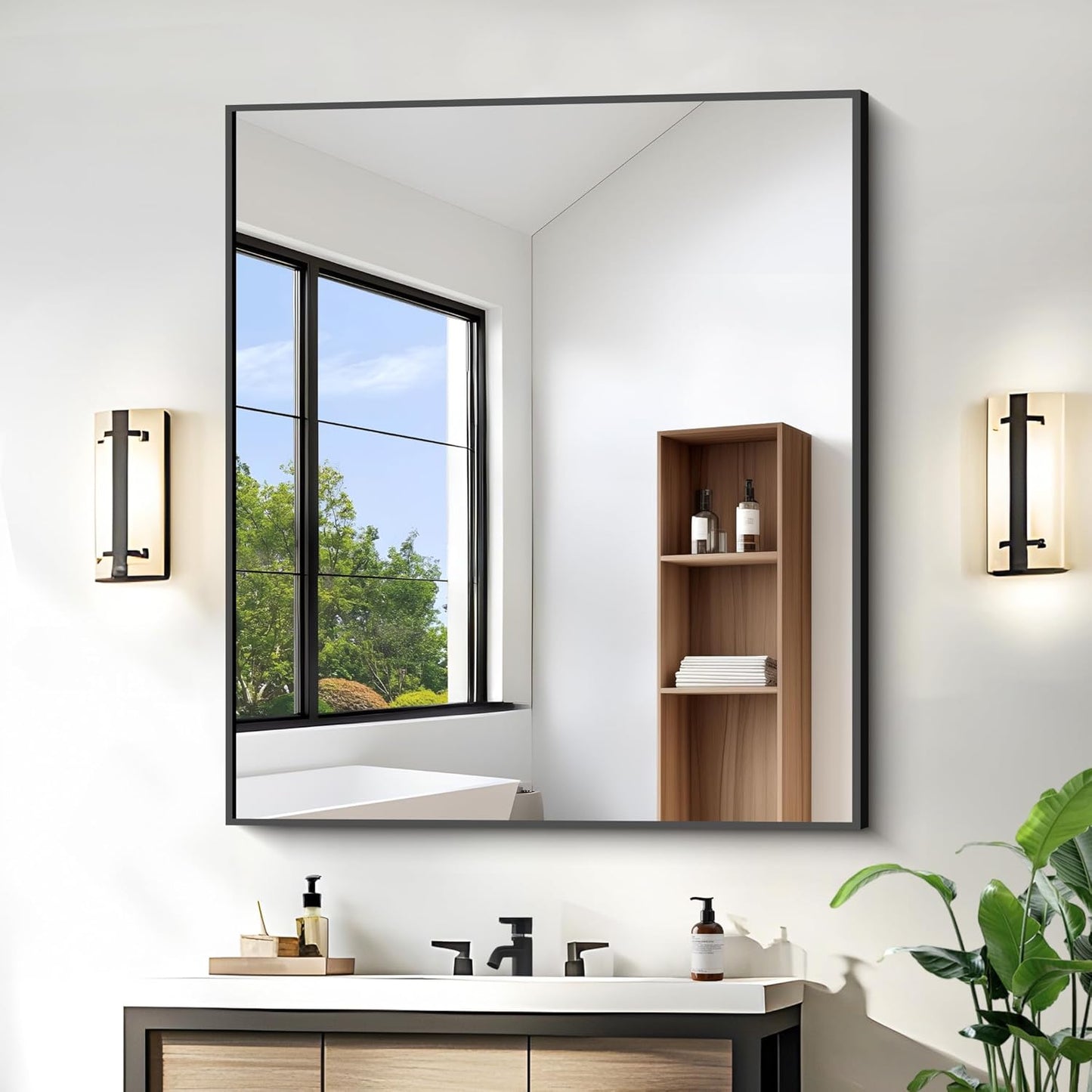 KOCUUY Black Rectangle Mirror, 36"x40" Bathroom Mirrors for Over Sink, Large Black Wall Mounted Mirror, Metal Framed Mirror for Wall, Vanity Mirror for Bathroom Living Room Bedroom Dining Room