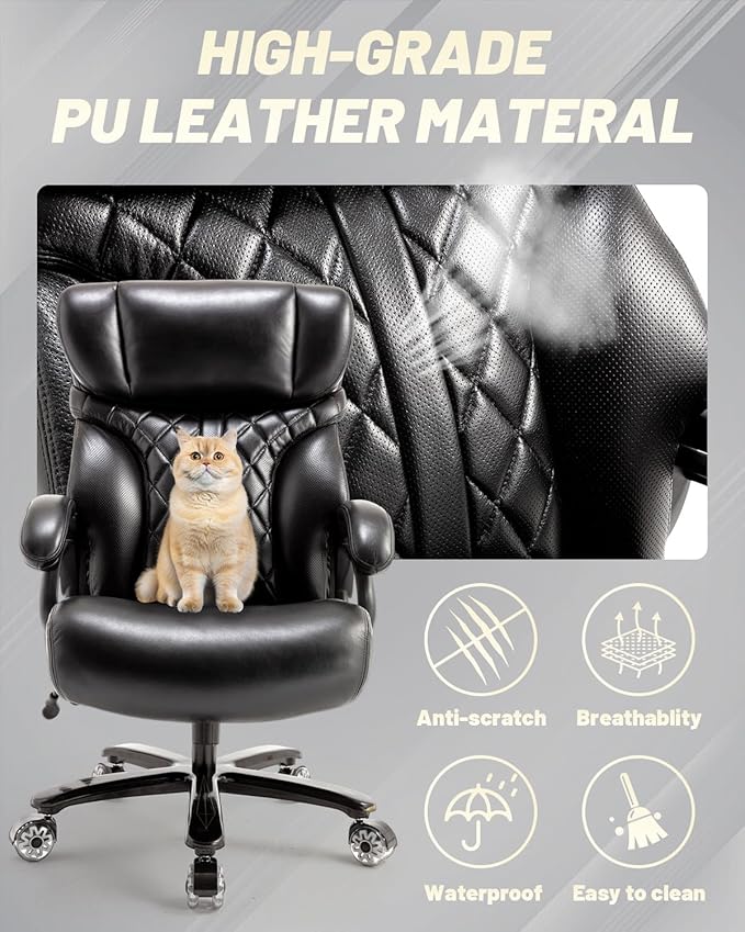 800LBS Big and Tall Office Chair for Heavy People, Extra Wide Seat and Adjustable Lumbar, Heavy Duty Executive Chair with High Back, Large Computer Desk Chair Comfortable for Home Office