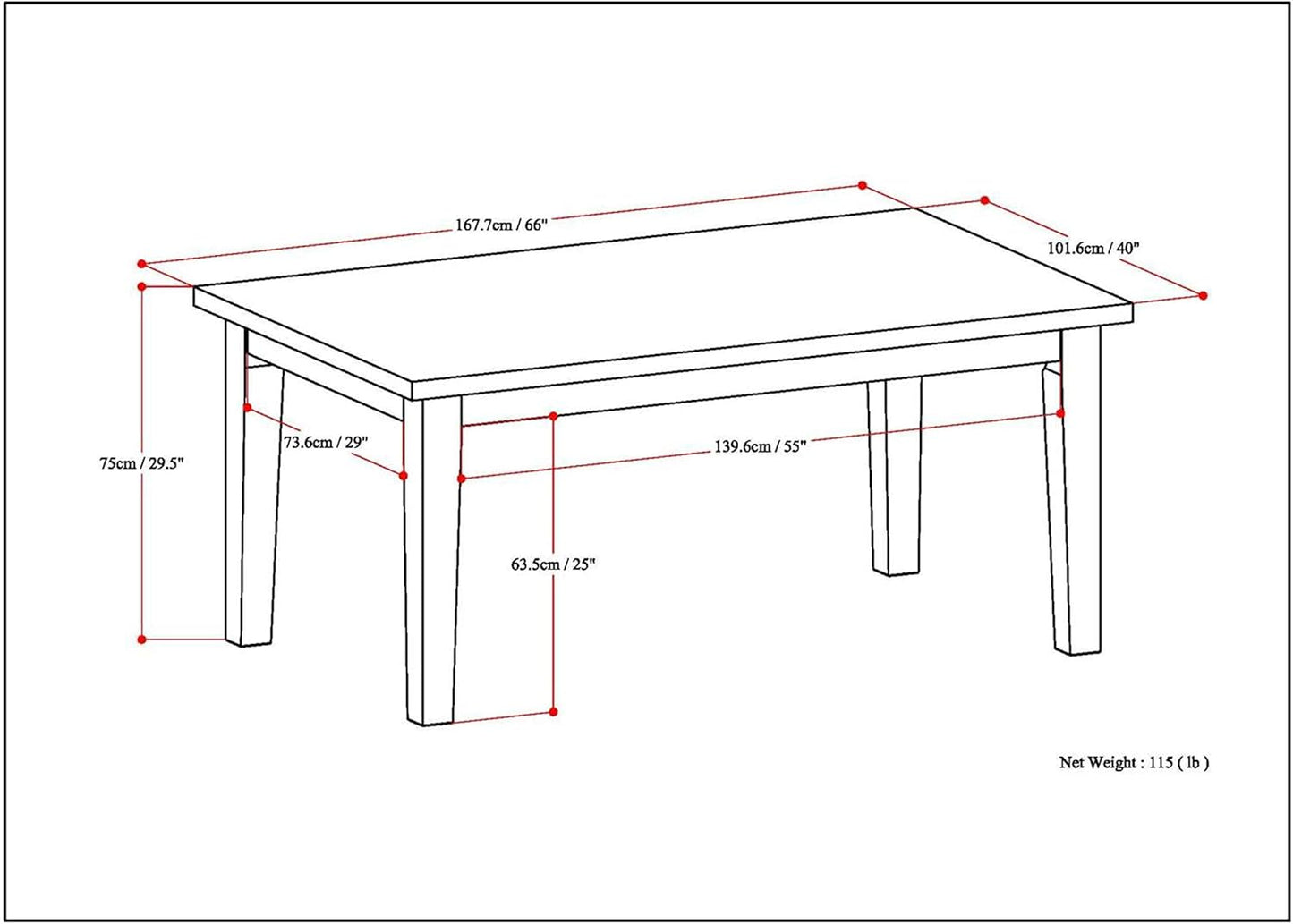 SIMPLIHOME Eastwood Dining Table, Solid Wood Walnut Veneer in Walnut, 66 x 40 inches, Contemporary-Style Rectangular Kitchen Table for up to 6 People