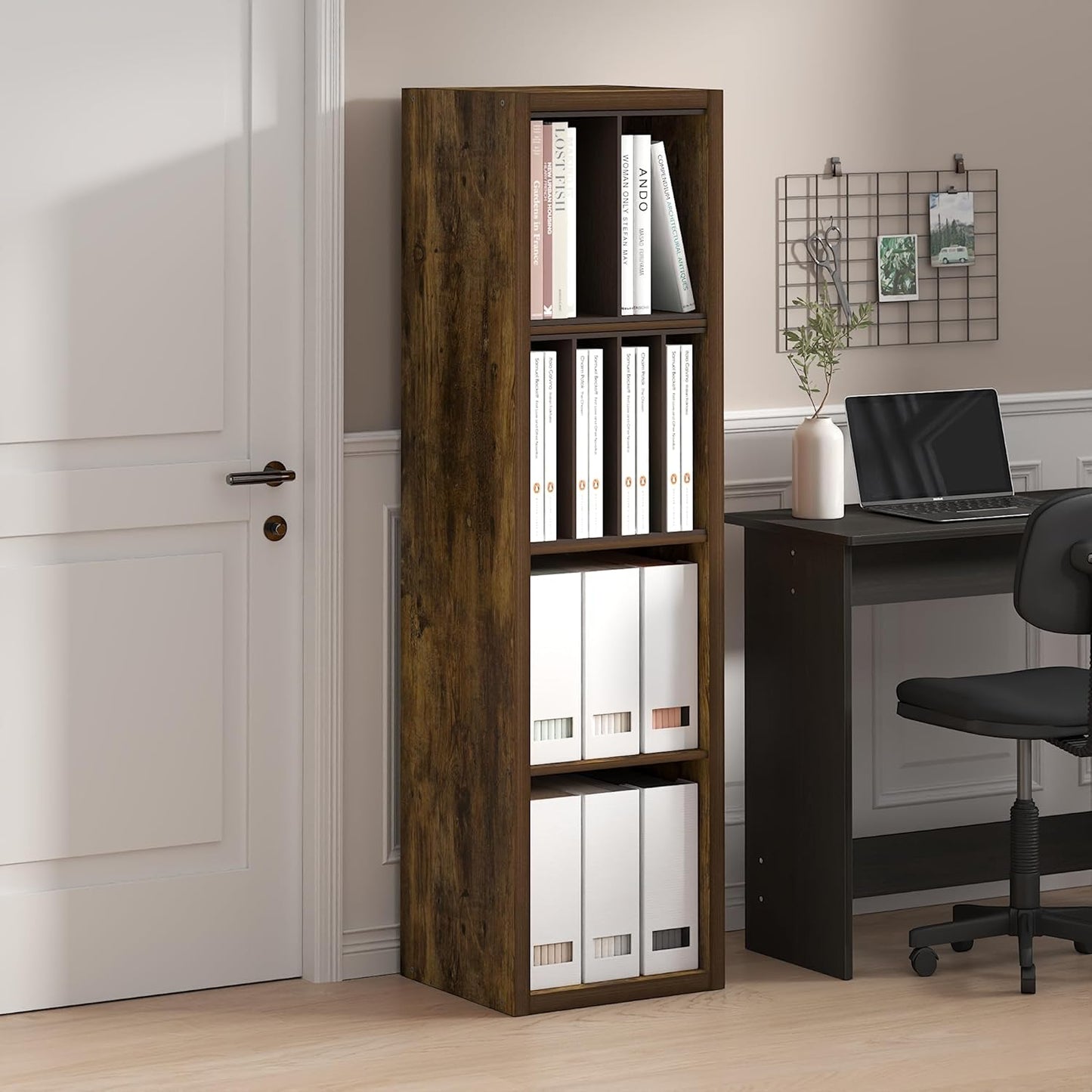 Furinno Cubicle Open Back Decorative Verticle Cube Storage Organizer, 4-Cube, Amber Pine