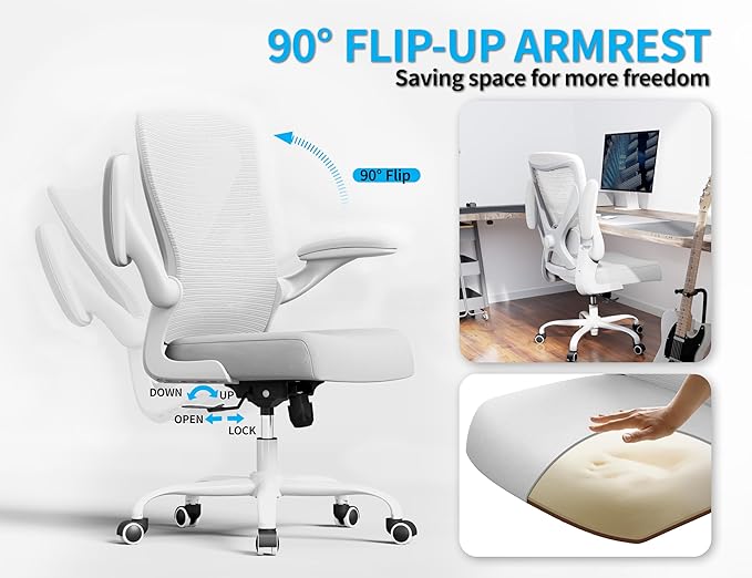 White Office Chair for Big and Tall People - 400lbs Wide Seat Computer Desk Chair Gaming Ergonomic High Back Cushion Lumbar Support with Comfy Mesh Swivel Rolling Home Task Chair