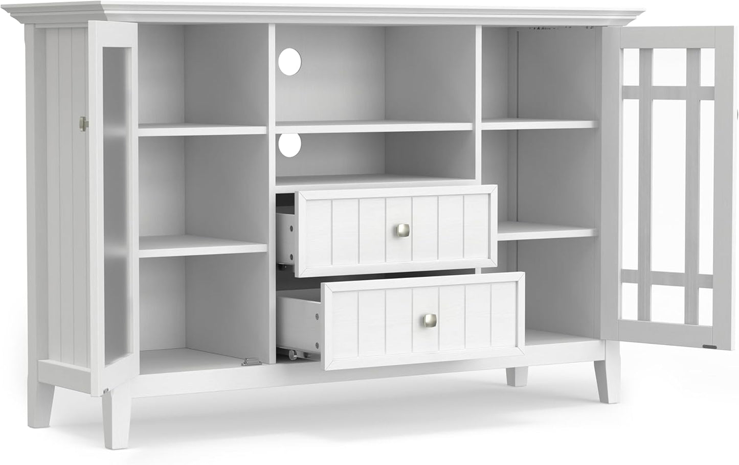 SIMPLIHOME Bedford SOLID WOOD 53 inch Wide Transitional TV Media Stand in White For TVs up to 60 inches for the Living Room and Entertainment Center