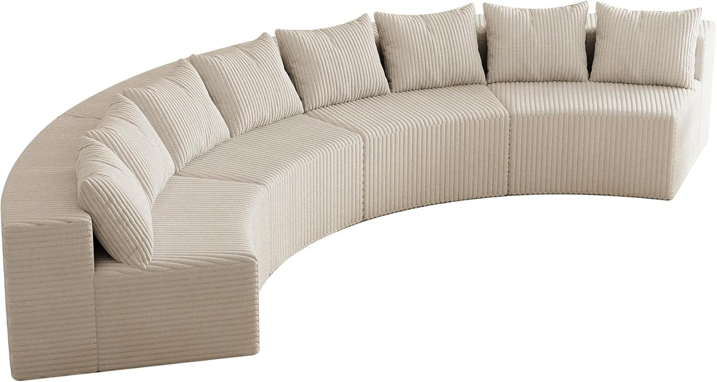 KEIKI Corduroy Curved Sectional Sofa, 4 Seater Symmetrical Modular Semi Circular Couch, Deep Seat Tufted Corner Sofa for Living Room, Lobby, Beige